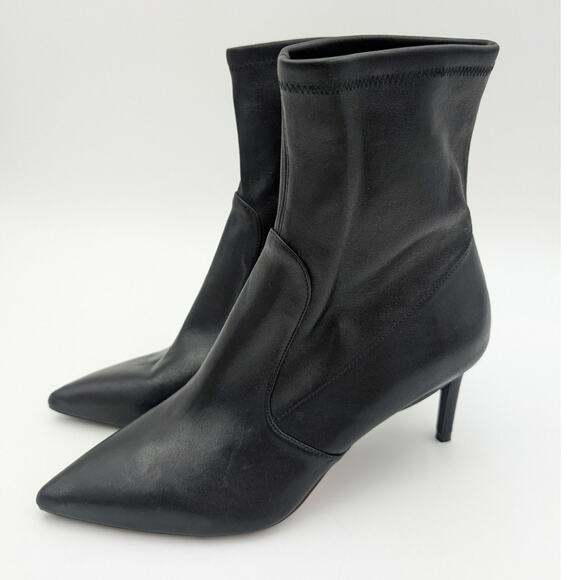 Stuart Weitzman 75mm Linsi Leather Heel Booties Women's Black Size US6.5B EU37 - Picture 1 of 16